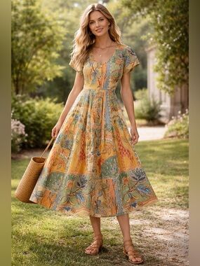 Vintage Dock of the Bay Dress Womens Small Tropical Safari Giraffe Print Button